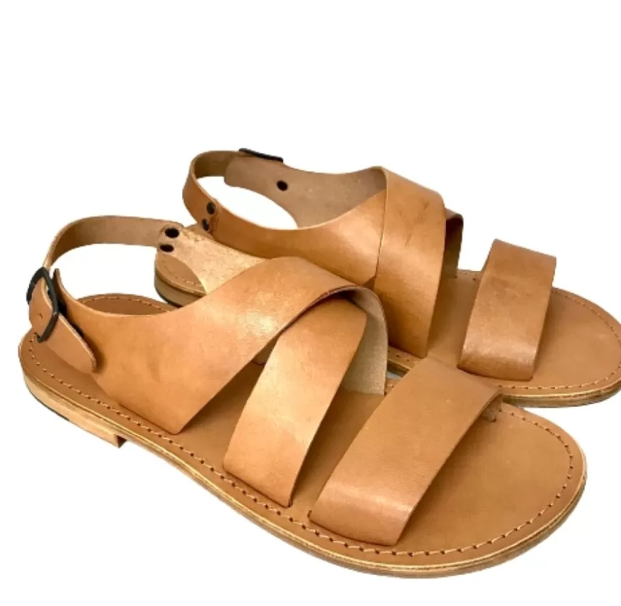 Uomo CAMARRI CALZATURE Scarpe Uomo | Sandalo In Pelle Color Cuoio Bruciato Mod. 7005