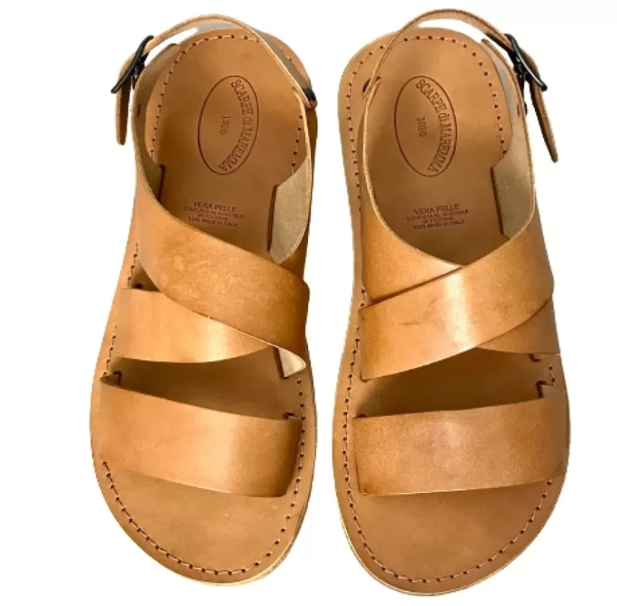 Uomo CAMARRI CALZATURE Scarpe Uomo | Sandalo In Pelle Color Cuoio Bruciato Mod. 7005