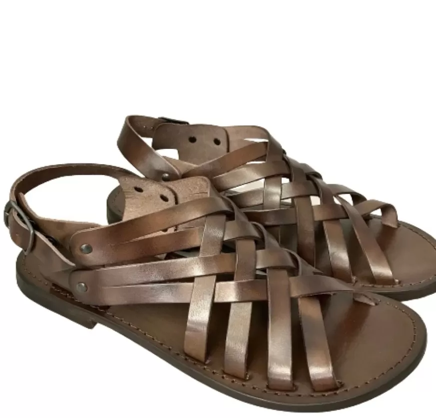 Uomo CAMARRI CALZATURE Scarpe Uomo | Sandalo In Pelle Testa Di Moro Mod. 7001