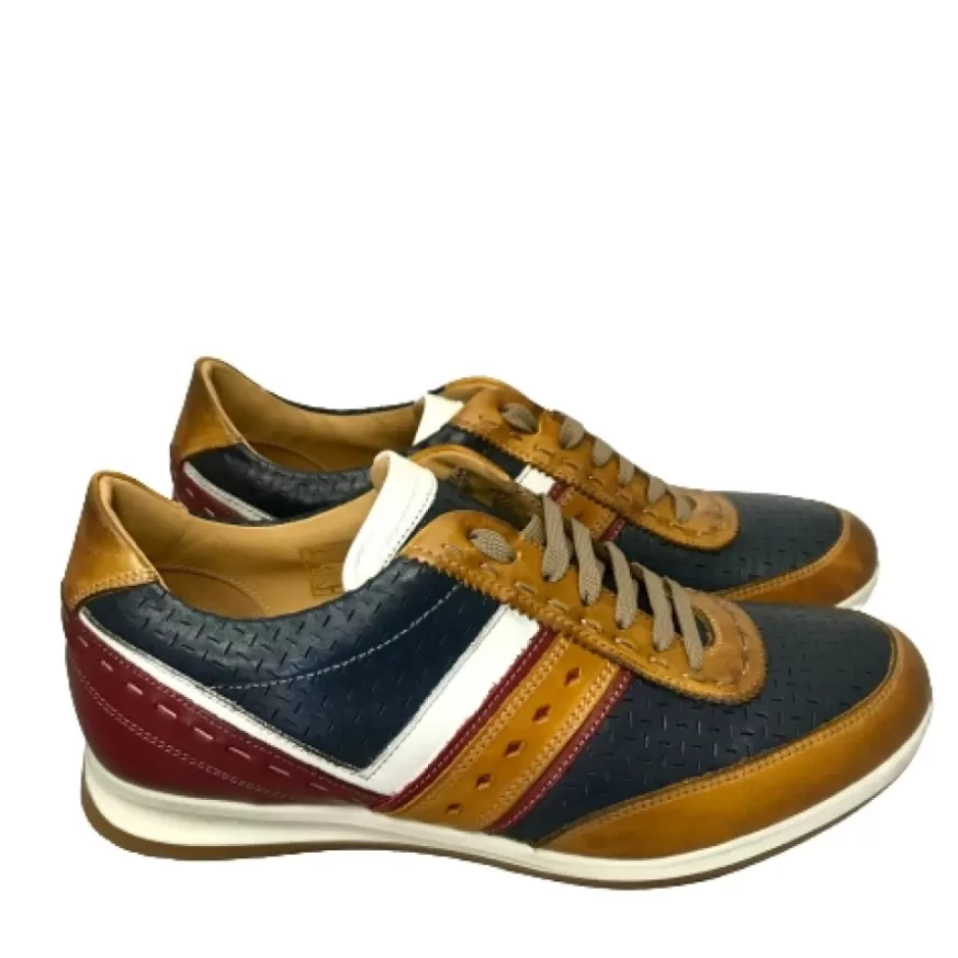 Uomo CAMARRI CALZATURE Scarpe Uomo | Sneakers Bassa In Pelle Blu E Cuoio