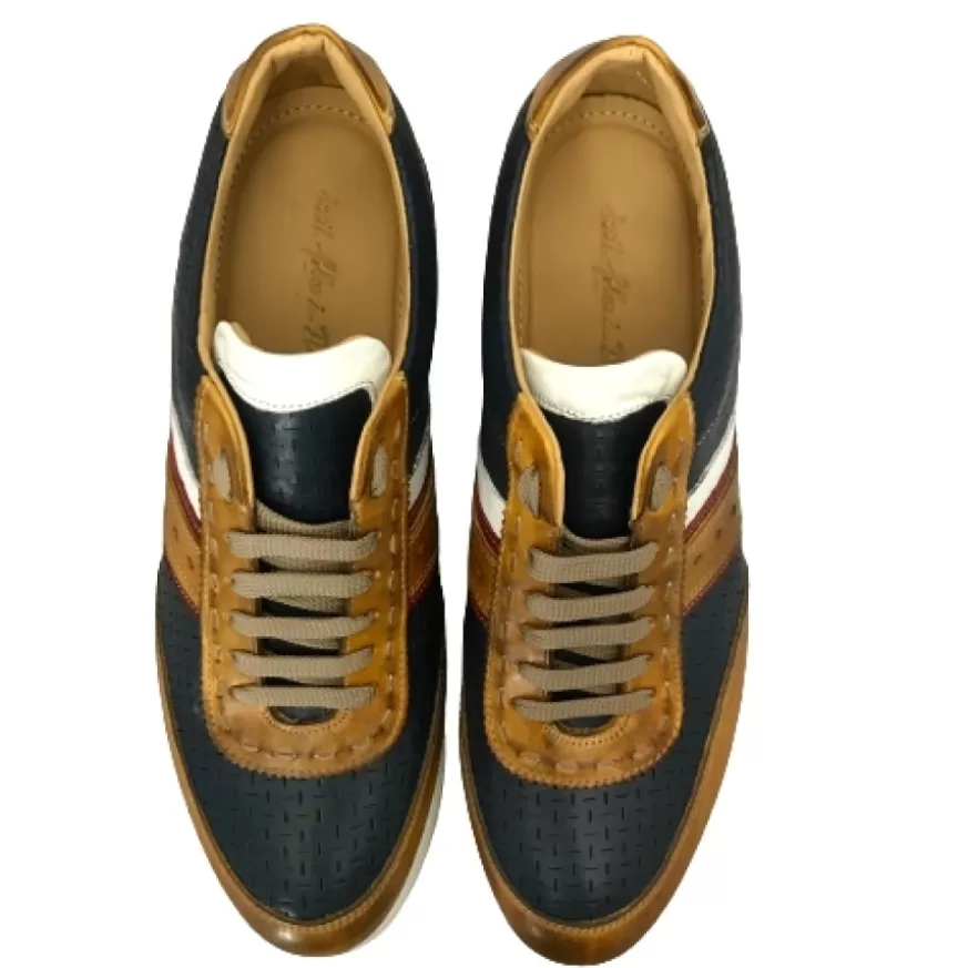 Uomo CAMARRI CALZATURE Scarpe Uomo | Sneakers Bassa In Pelle Blu E Cuoio