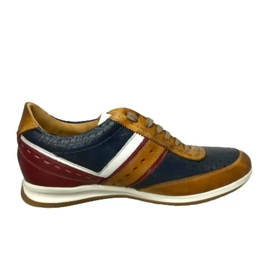 Uomo CAMARRI CALZATURE Scarpe Uomo | Sneakers Bassa In Pelle Blu E Cuoio