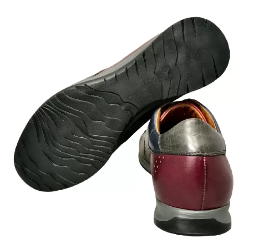Uomo CAMARRI CALZATURE Scarpe Uomo | Sneakers Bassa In Pelle Bordeaux E Grigia