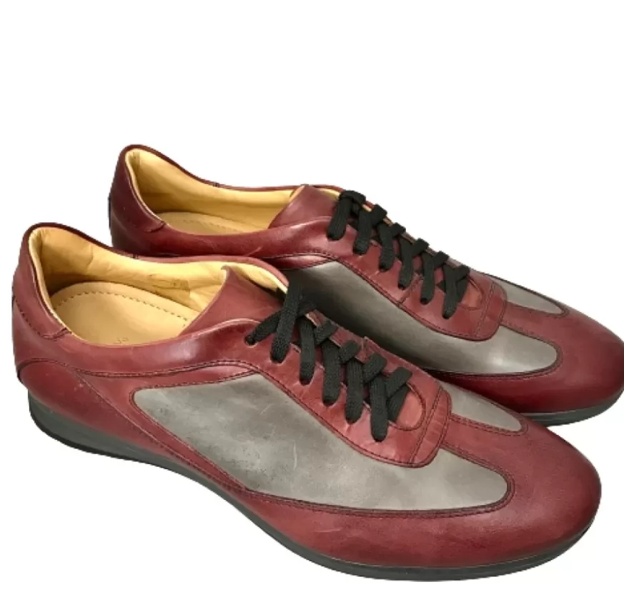 Uomo CAMARRI CALZATURE Scarpe Uomo | Sneakers Bassa In Pelle Bordeaux E Grigia