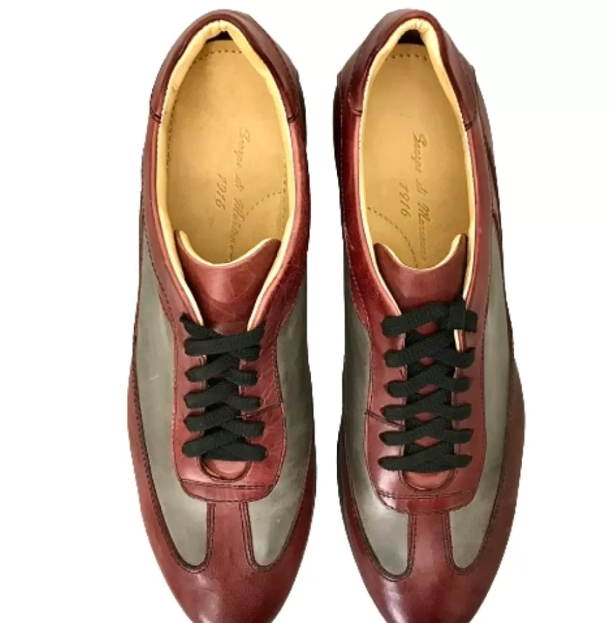 Uomo CAMARRI CALZATURE Scarpe Uomo | Sneakers Bassa In Pelle Bordeaux E Grigia