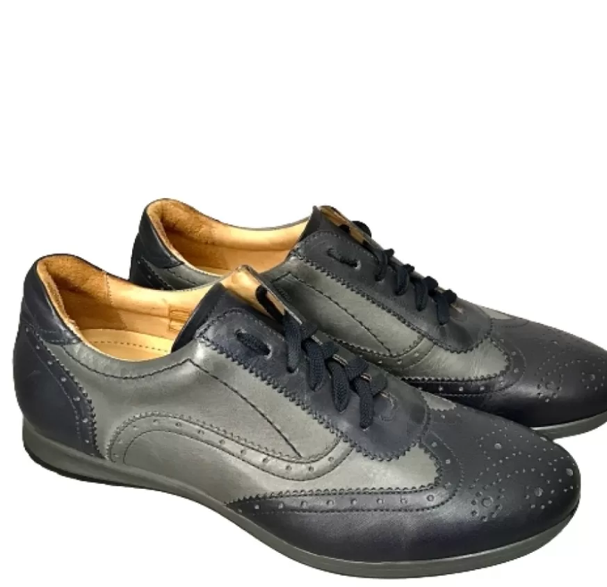 Uomo CAMARRI CALZATURE Scarpe Uomo | Sneakers Bassa In Pelle Grigia E Blu