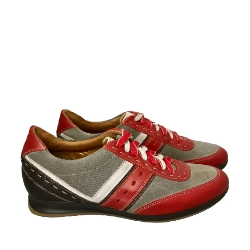 Uomo CAMARRI CALZATURE Scarpe Uomo | Sneakers Bassa In Pelle Grigia E Rossa