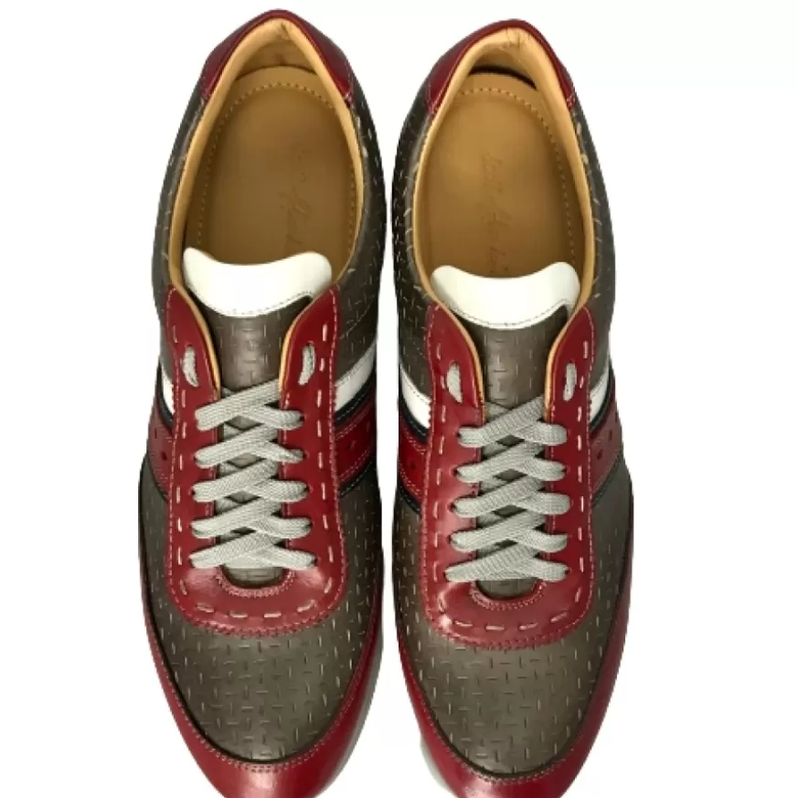 Uomo CAMARRI CALZATURE Scarpe Uomo | Sneakers Bassa In Pelle Grigia E Rossa