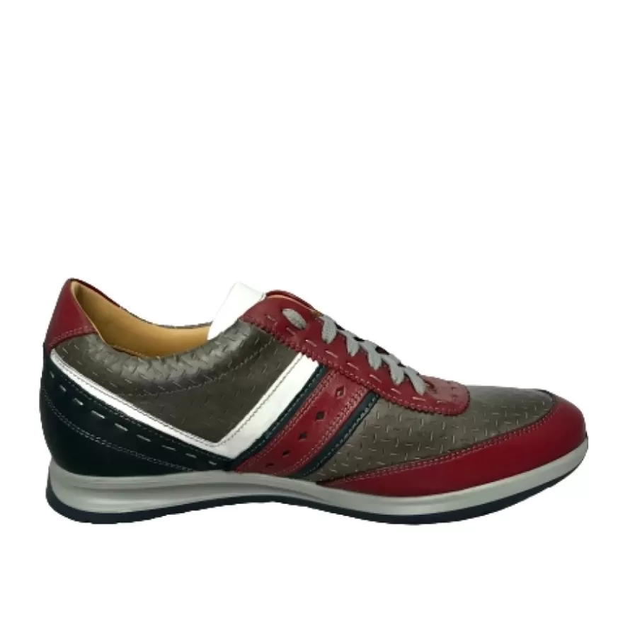 Uomo CAMARRI CALZATURE Scarpe Uomo | Sneakers Bassa In Pelle Grigia E Rossa