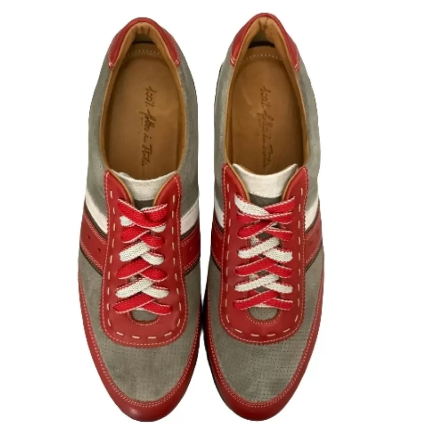Uomo CAMARRI CALZATURE Scarpe Uomo | Sneakers Bassa In Pelle Grigia E Rossa