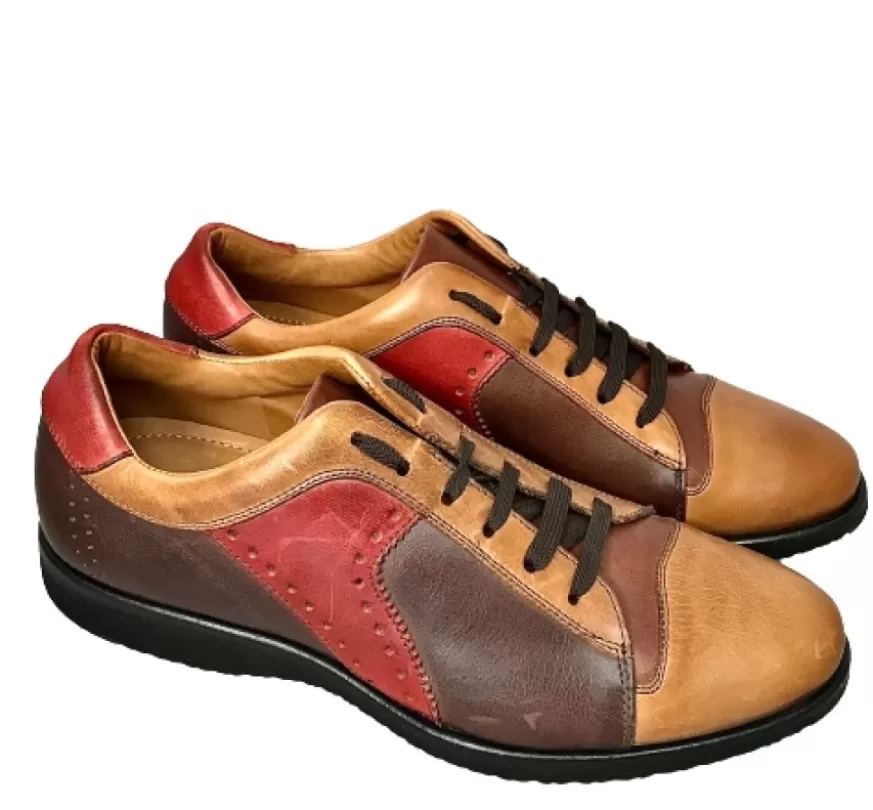 Uomo CAMARRI CALZATURE Scarpe Uomo | Sneakers Bassa In Pelle Marrone E Rossa