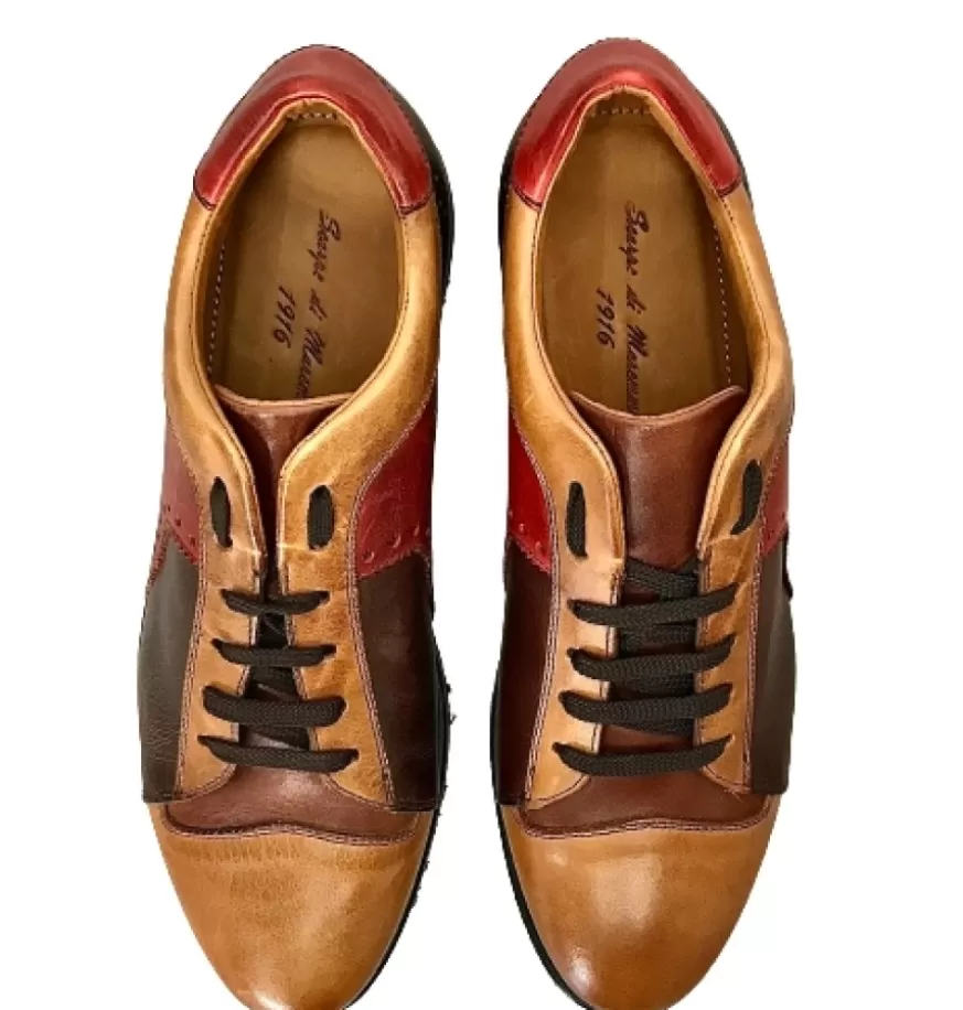 Uomo CAMARRI CALZATURE Scarpe Uomo | Sneakers Bassa In Pelle Marrone E Rossa