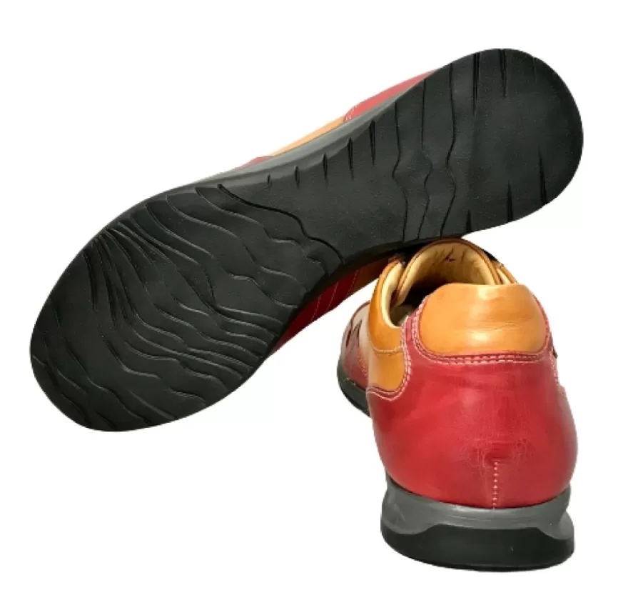 Uomo CAMARRI CALZATURE Scarpe Uomo | Sneakers Bassa In Pelle Rossa E Cuoio