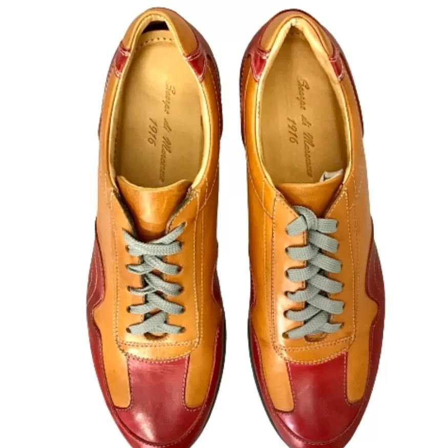 Uomo CAMARRI CALZATURE Scarpe Uomo | Sneakers Bassa In Pelle Rossa E Cuoio
