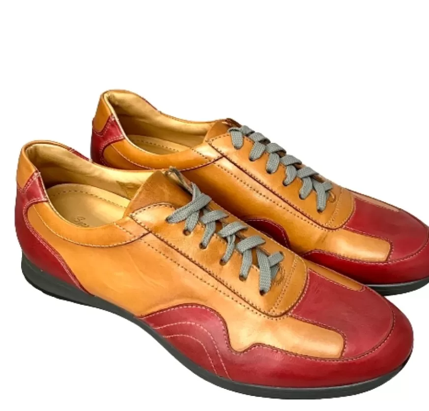 Uomo CAMARRI CALZATURE Scarpe Uomo | Sneakers Bassa In Pelle Rossa E Cuoio