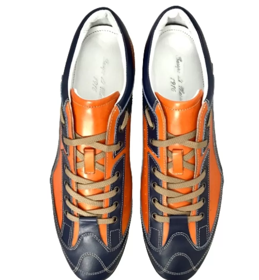 Uomo CAMARRI CALZATURE Scarpe Uomo | Sneakers Race Artigianale In Pelle Arancione E Blu