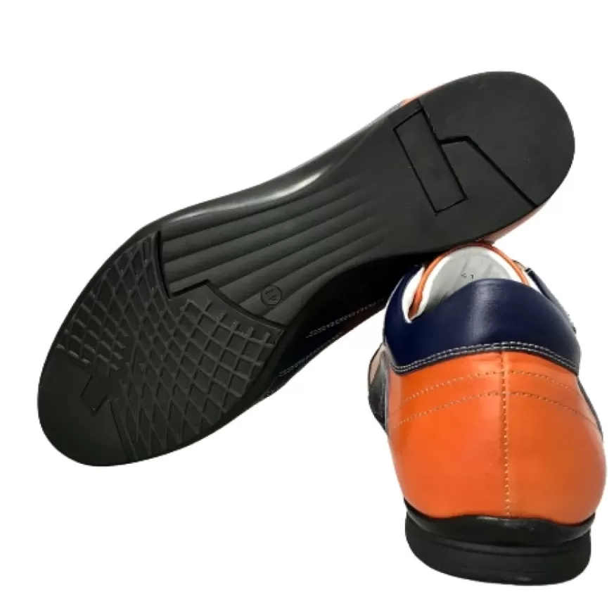 Uomo CAMARRI CALZATURE Scarpe Uomo | Sneakers Race Artigianale In Pelle Arancione E Blu