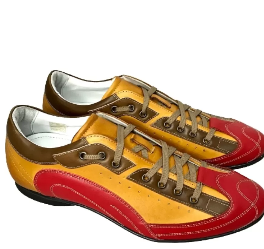 Uomo CAMARRI CALZATURE Scarpe Uomo | Sneakers Race Artigianale In Pelle Ocra E Rossa