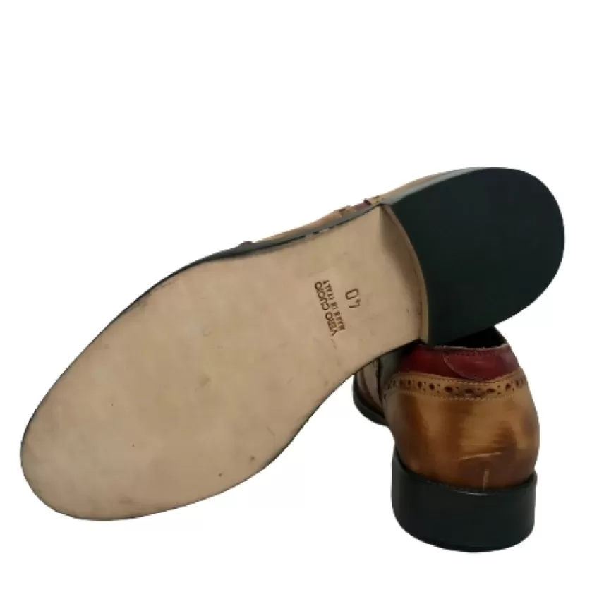 Uomo CAMARRI CALZATURE Scarpe Uomo | Stringata Artigianale Pelle Rossa E Cuoio