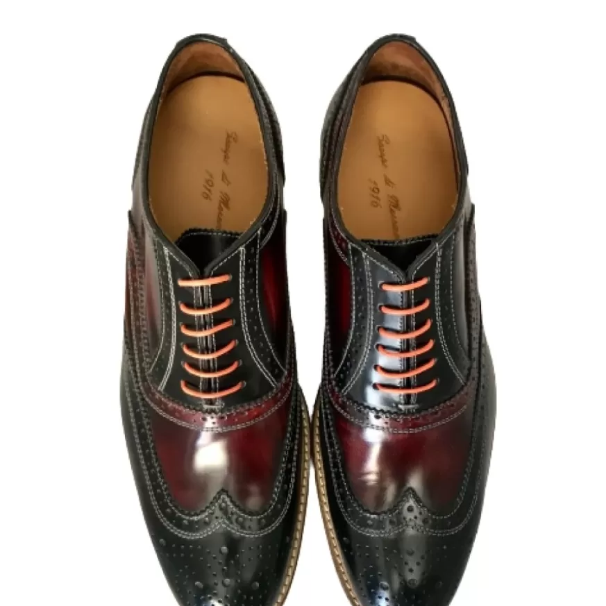 Uomo CAMARRI CALZATURE Scarpe Uomo | Stringata In Pelle Abrasivata Nera E Bordeaux Mod.P