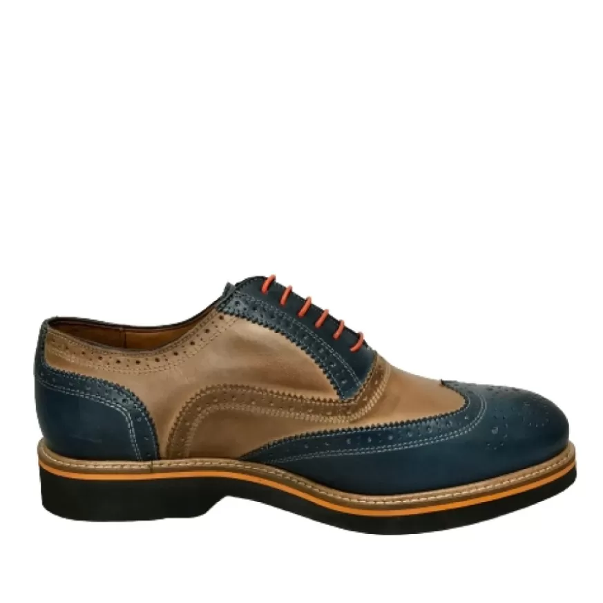 Uomo CAMARRI CALZATURE Scarpe Uomo | Stringata In Pelle Blu E Cuoio Mod.O