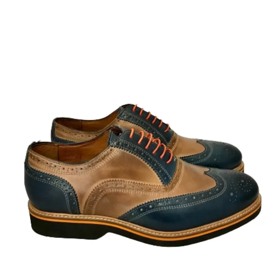 Uomo CAMARRI CALZATURE Scarpe Uomo | Stringata In Pelle Blu E Cuoio Mod.O