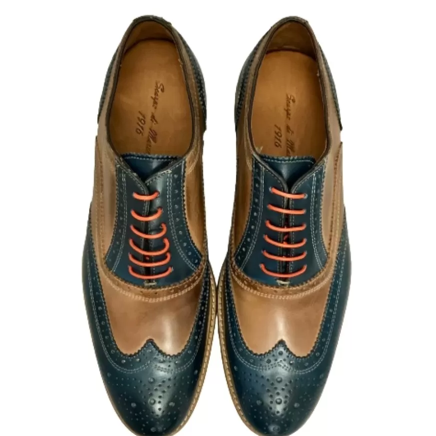 Uomo CAMARRI CALZATURE Scarpe Uomo | Stringata In Pelle Blu E Cuoio Mod.O