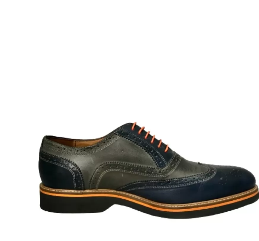 Uomo CAMARRI CALZATURE Scarpe Uomo | Stringata In Pelle Blu E Grigia Mod.W