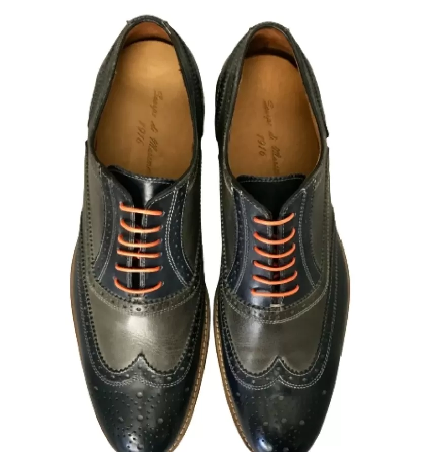 Uomo CAMARRI CALZATURE Scarpe Uomo | Stringata In Pelle Blu E Grigia Mod.W