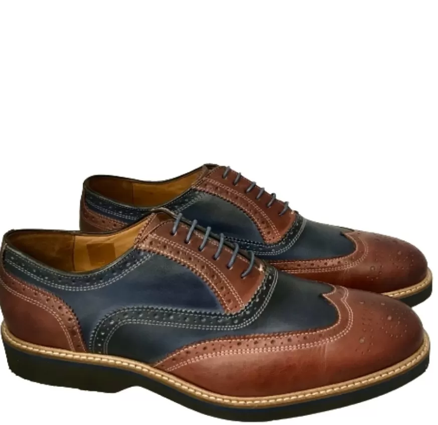 Uomo CAMARRI CALZATURE Scarpe Uomo | Stringata In Pelle Blu E Marrone Mod.M