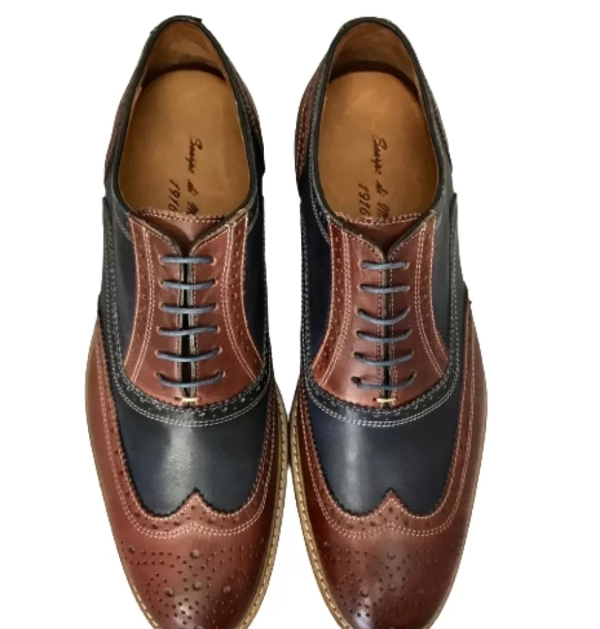 Uomo CAMARRI CALZATURE Scarpe Uomo | Stringata In Pelle Blu E Marrone Mod.M