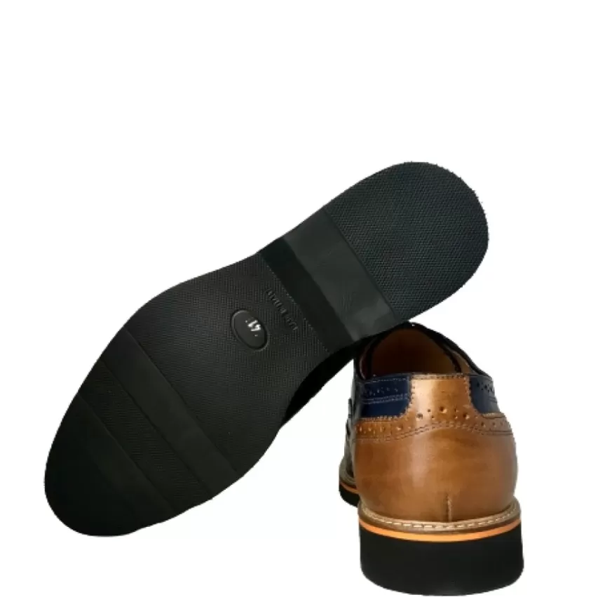 Uomo CAMARRI CALZATURE Scarpe Uomo | Stringata In Pelle Blu E Ocra
