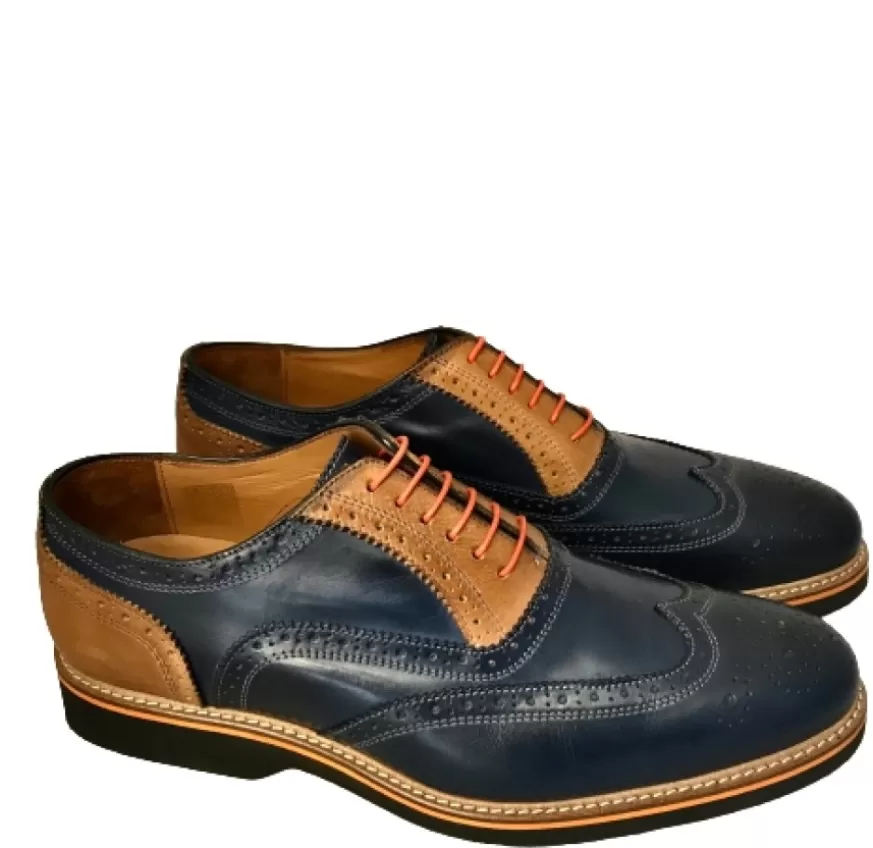 Uomo CAMARRI CALZATURE Scarpe Uomo | Stringata In Pelle Blu E Ocra