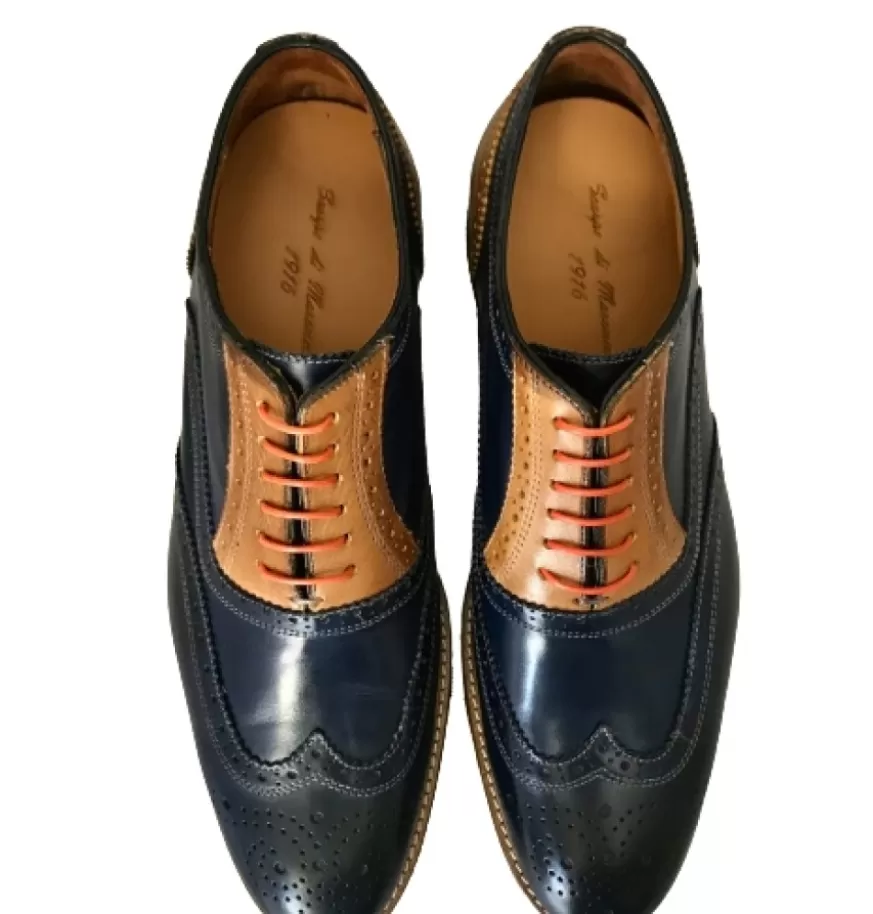 Uomo CAMARRI CALZATURE Scarpe Uomo | Stringata In Pelle Blu E Ocra