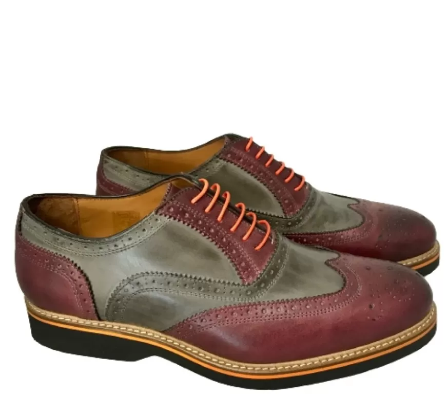 Uomo CAMARRI CALZATURE Scarpe Uomo | Stringata In Pelle Grigia E Bordeaux Mod.G