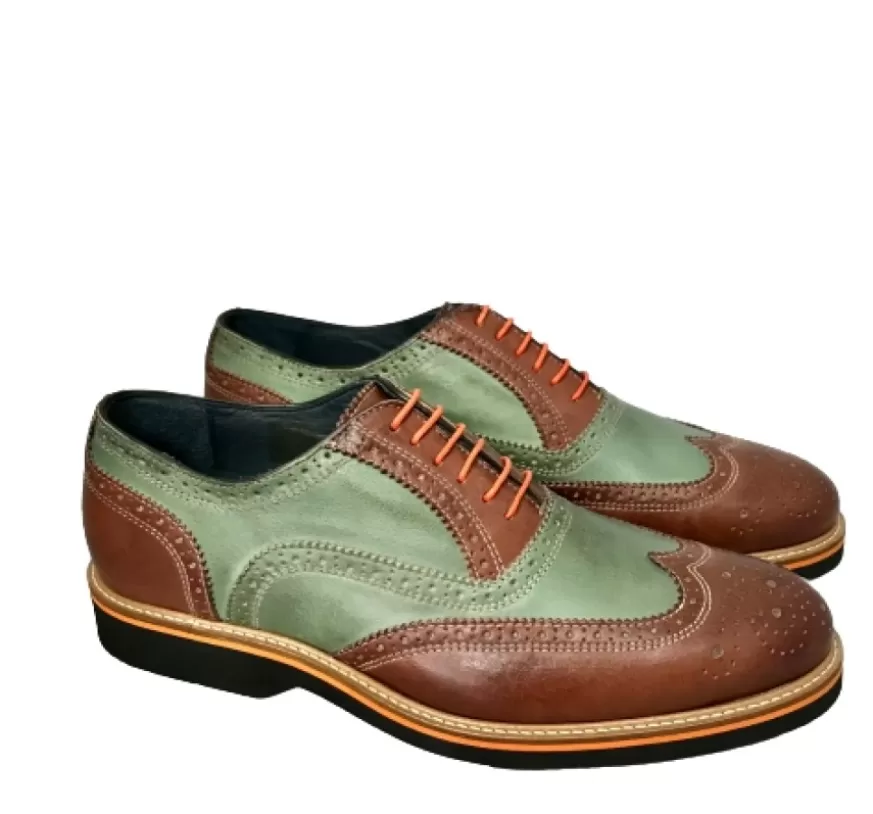 Uomo CAMARRI CALZATURE Scarpe Uomo | Stringata In Pelle Marrone E Verde