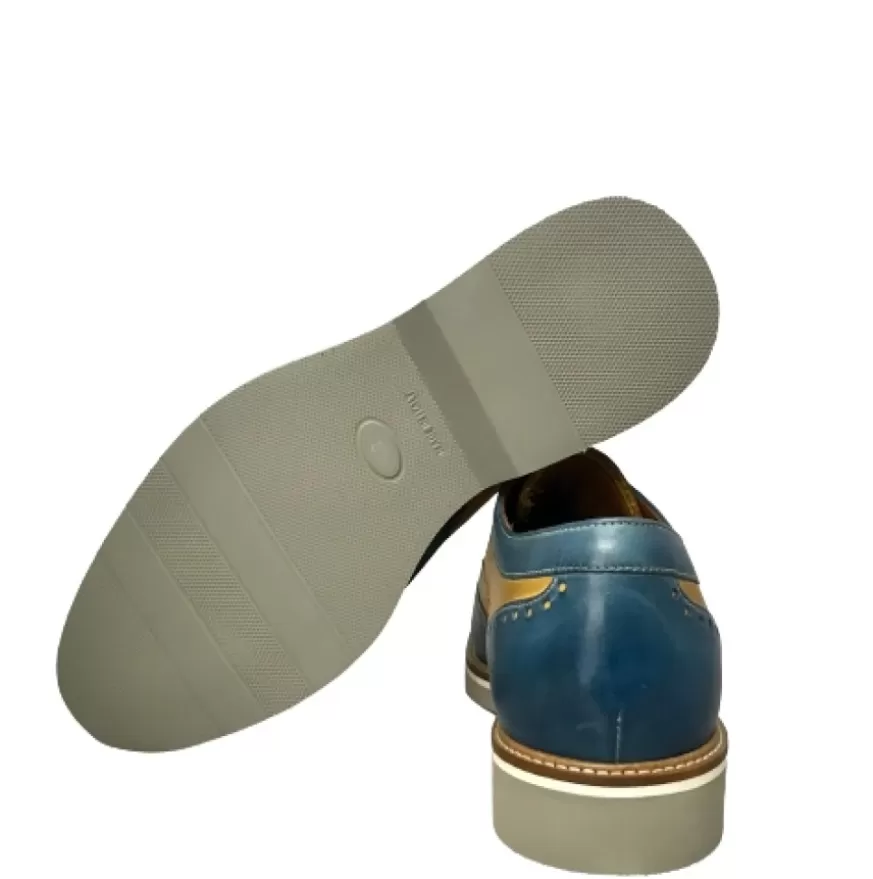 Uomo CAMARRI CALZATURE Scarpe Uomo | Stringata In Pelle Ocra E Azzurro