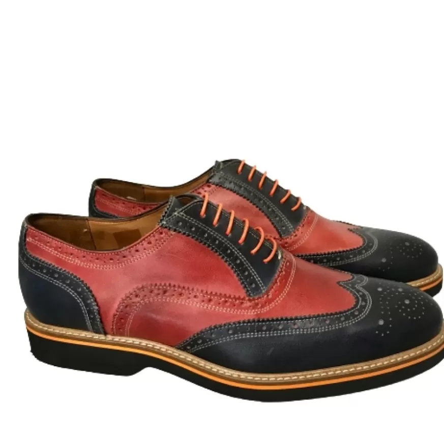 Uomo CAMARRI CALZATURE Scarpe Uomo | Stringata In Pelle Rossa E Blu Mod.B