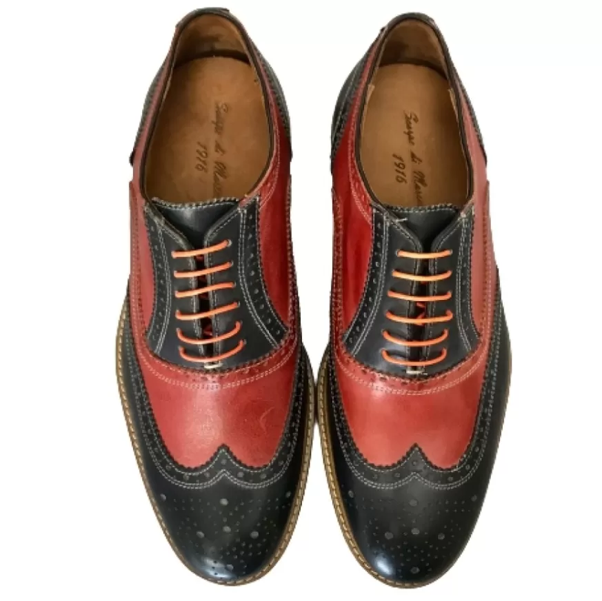 Uomo CAMARRI CALZATURE Scarpe Uomo | Stringata In Pelle Rossa E Blu Mod.B