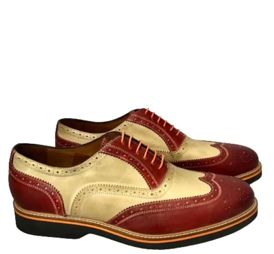 Uomo CAMARRI CALZATURE Scarpe Uomo | Stringata In Pelle Rossa E Taupe Mod.C