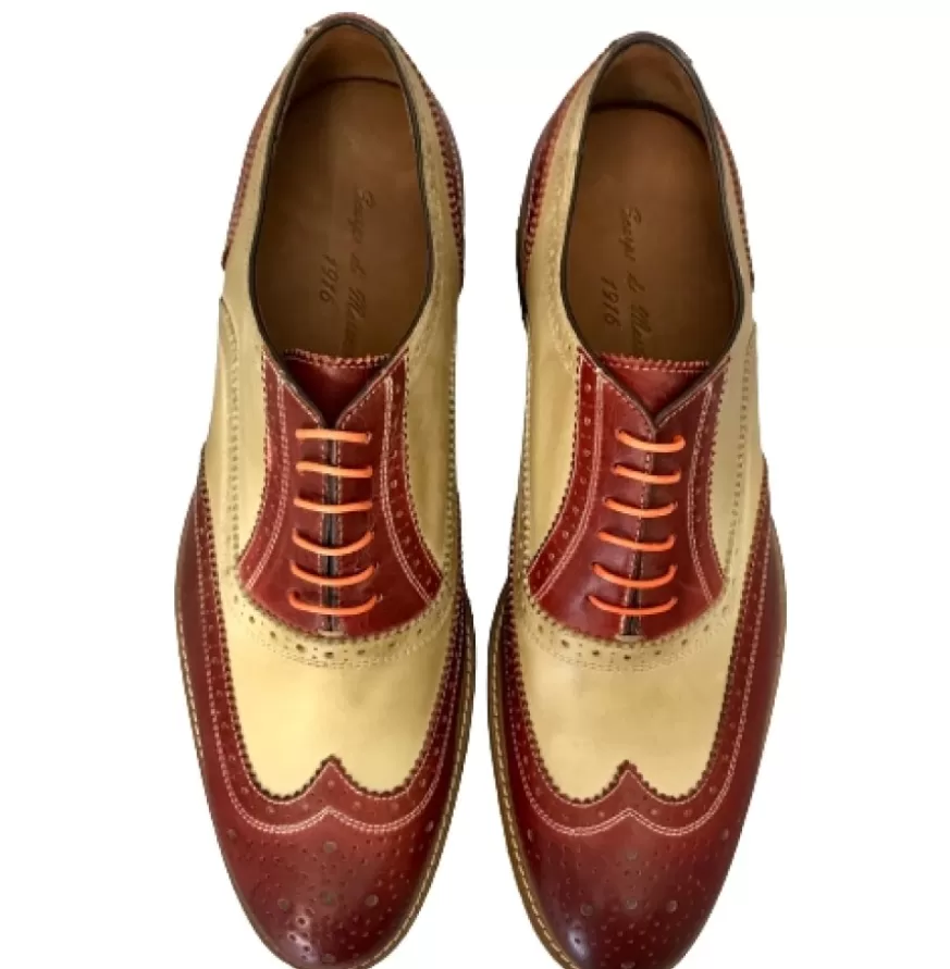 Uomo CAMARRI CALZATURE Scarpe Uomo | Stringata In Pelle Rossa E Taupe Mod.C