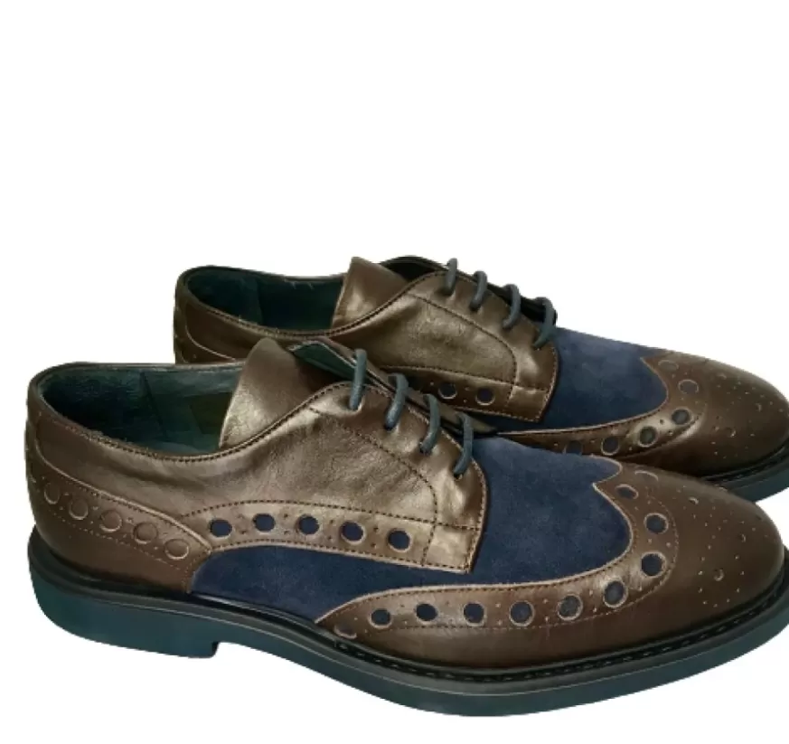 Uomo CAMARRI CALZATURE Scarpe Uomo | Stringata In Pelle Testa Dimoro E Camoscio Blu